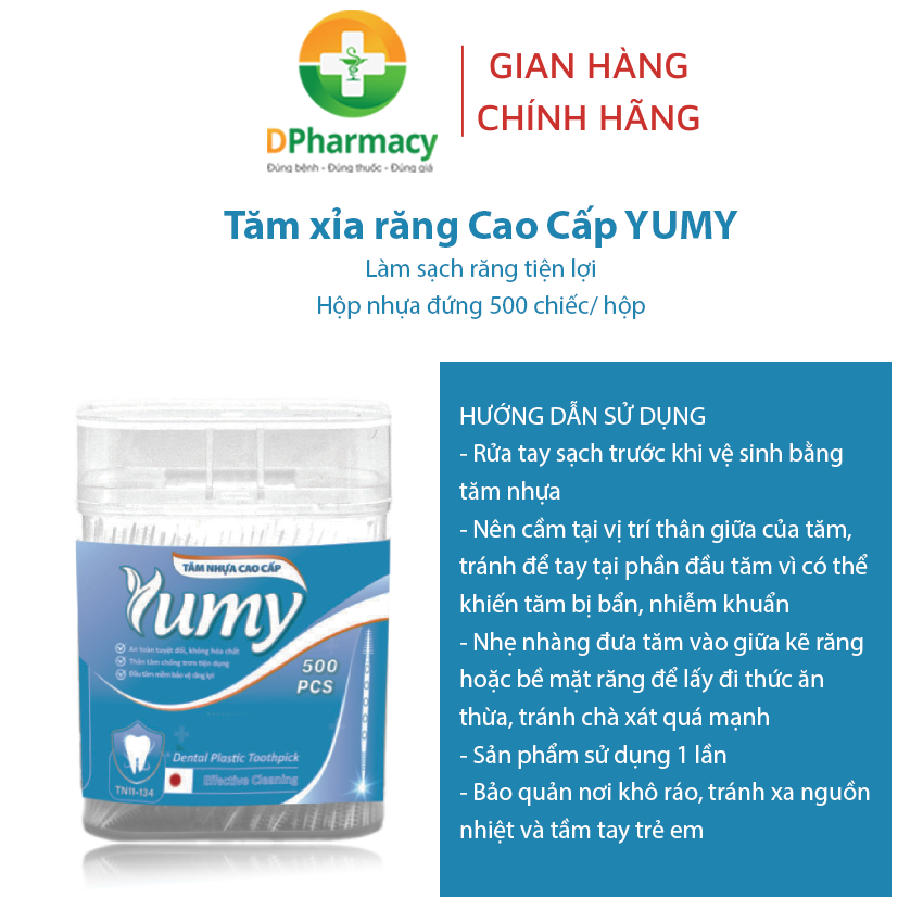 Tăm xỉa răng Cao Cấp YUMY, làm sạch răng tiện lợi, hộp nhựa đứng 500 chiếc/ hộp