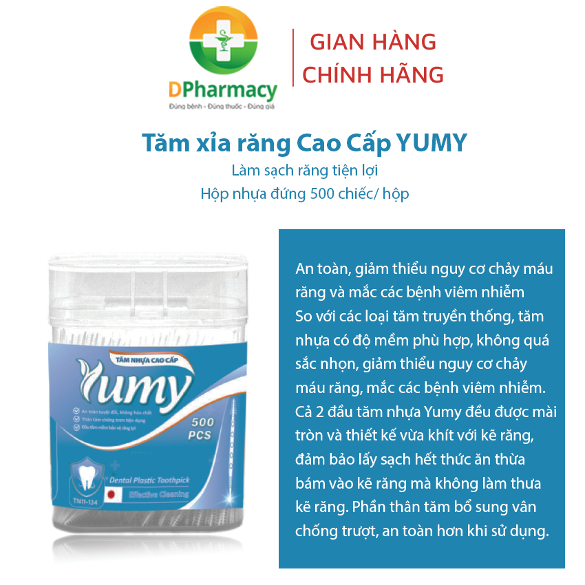 Tăm xỉa răng Cao Cấp YUMY, làm sạch răng tiện lợi, hộp nhựa đứng 500 chiếc/ hộp