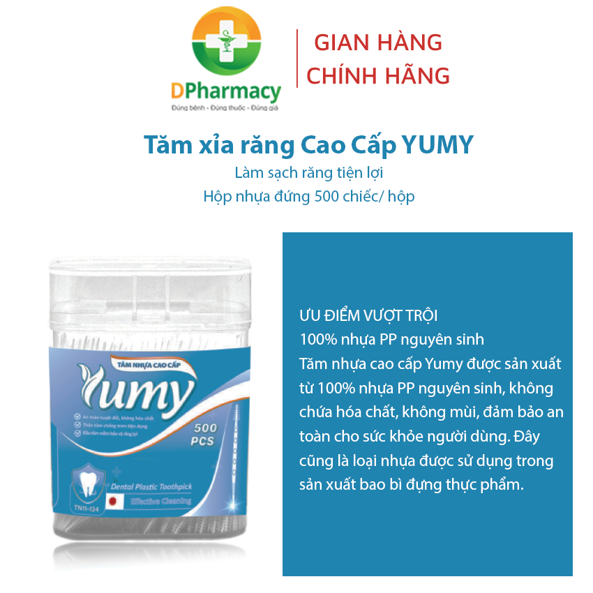 Tăm xỉa răng Cao Cấp YUMY, làm sạch răng tiện lợi, hộp nhựa đứng 500 chiếc/ hộp