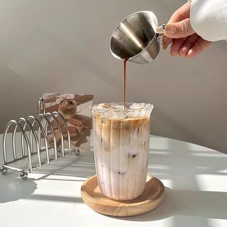 Bộ 6 Ly thủy tinh siêu mỏng 420ml, ly không đáy, cốc sọc loe miệng bông hoa, ly dùng cho quán cafe