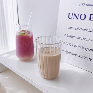 Bộ 6 Ly thủy tinh siêu mỏng 420ml, ly không đáy, cốc sọc loe miệng bông hoa, ly dùng cho quán cafe
