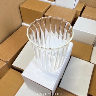 Bộ 6 Ly thủy tinh siêu mỏng 420ml, ly không đáy, cốc sọc loe miệng bông hoa, ly dùng cho quán cafe