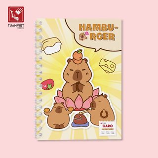 Sổ tay caro lò xo A5 CAPYBARA HAMBURGER TUANVIET BOOKS 200 trang, phù hợp ghi chép, nhật ký