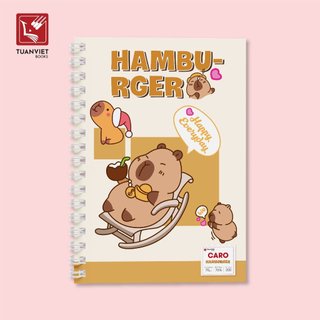 Sổ tay caro lò xo A5 CAPYBARA HAMBURGER TUANVIET BOOKS 200 trang, phù hợp ghi chép, nhật ký