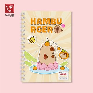 Sổ tay caro lò xo A5 CAPYBARA HAMBURGER TUANVIET BOOKS 200 trang, phù hợp ghi chép, nhật ký