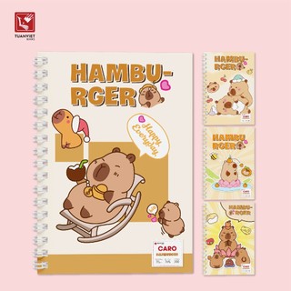 Sổ tay caro lò xo A5 CAPYBARA HAMBURGER TUANVIET BOOKS 200 trang, phù hợp ghi chép, nhật ký