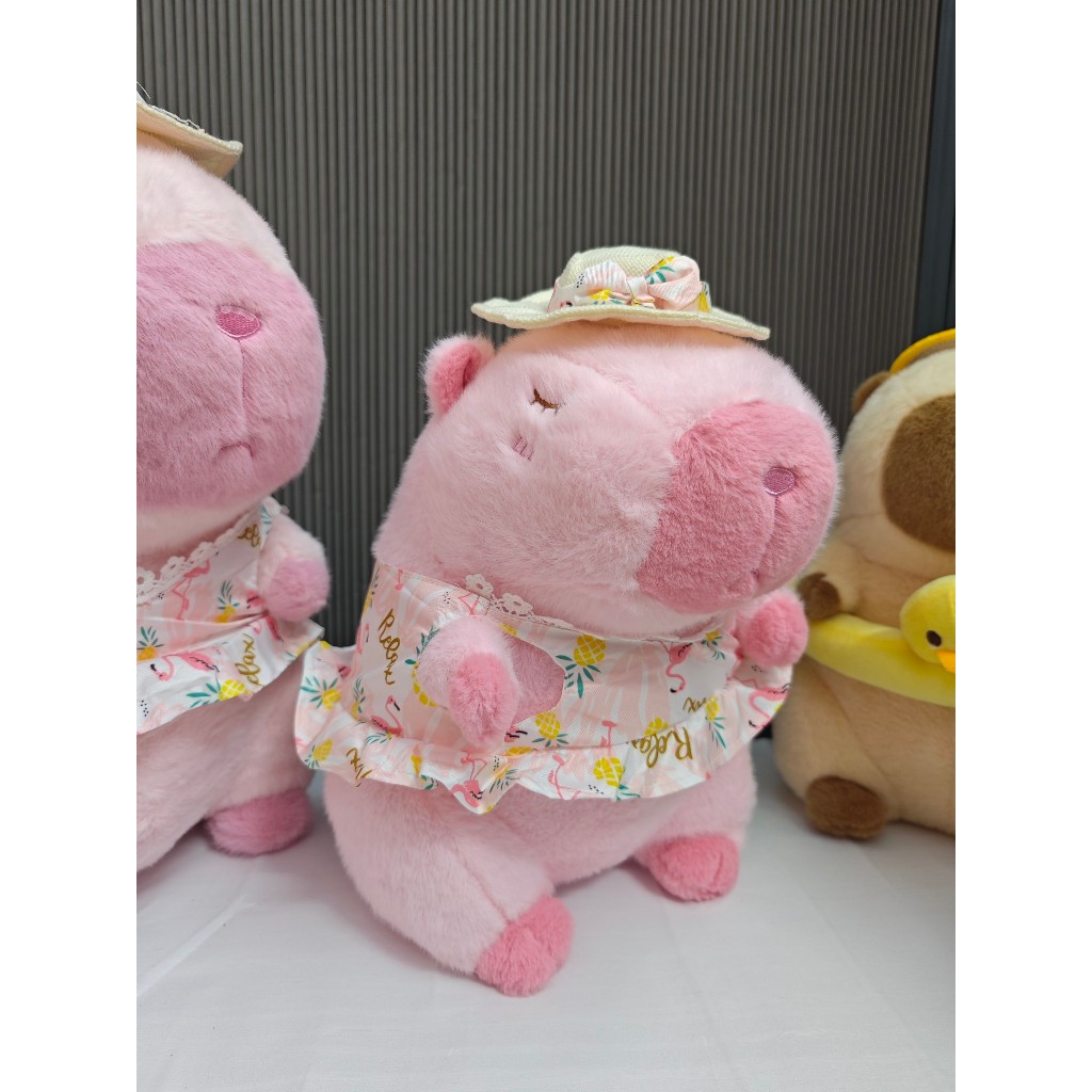 Gấu bông capybara đi biển đeo phao vịt dễ thương capybara má hồng lông thỏ cao cấp