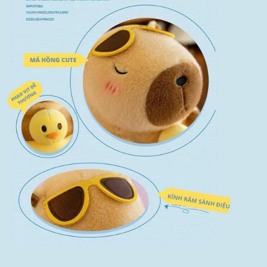 Gấu bông capybara đi biển đeo phao vịt dễ thương capybara má hồng lông thỏ cao cấp