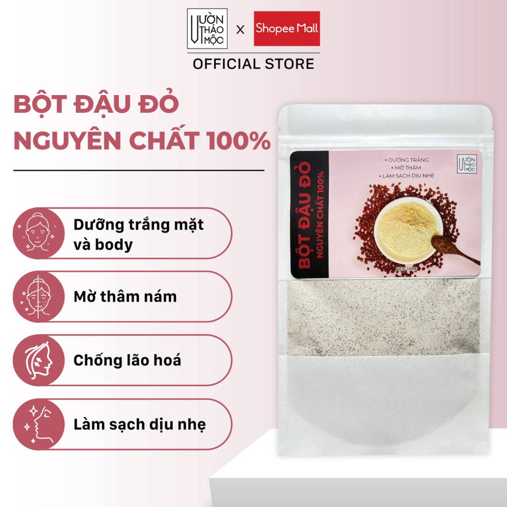 Ảnh Bột đậu đỏ Vườn Thảo Mộc nguyên chất 100% Organic, đắp mặt nạ dưỡng da, tắm trắng, tẩy sạch da chết 1