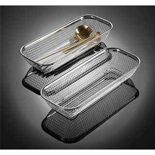 Rổ inox 304 kiểu Nhật 30x22x6cm Chubby Chef đựng thức ăn chiên dạng lưới sáng bóng nhiều kích cỡ，Không bị gỉ sét，An toàn