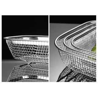 Rổ inox 304 kiểu Nhật 30x22x6cm Chubby Chef đựng thức ăn chiên dạng lưới sáng bóng nhiều kích cỡ，Không bị gỉ sét，An toàn