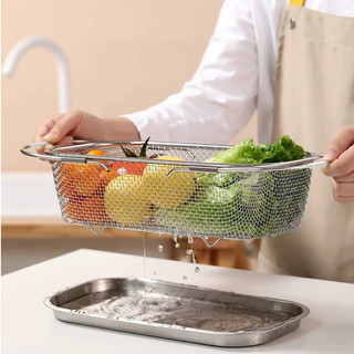 Rổ inox 304 kiểu Nhật 30x22x6cm Chubby Chef đựng thức ăn chiên dạng lưới sáng bóng nhiều kích cỡ，Không bị gỉ sét，An toàn