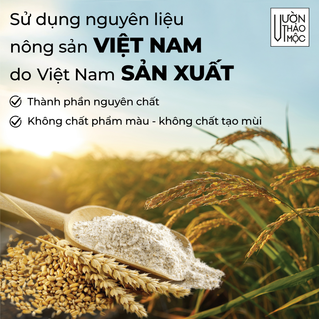 Ảnh Bột cám gạo Vườn Thảo Mộc nguyên chất 100% Organic,dưỡng trắng da mặt và body, chống lão hóa mờ thâm 2