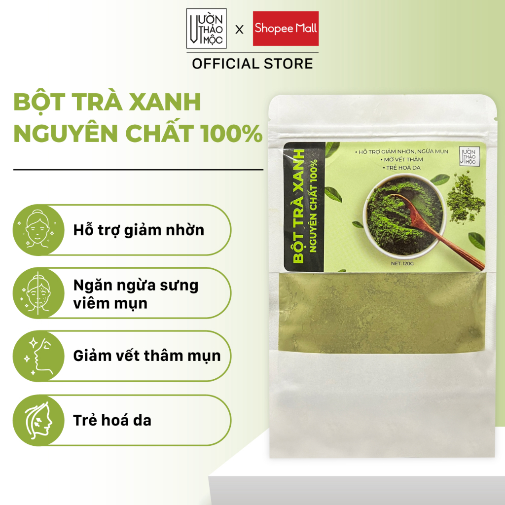 Ảnh Bột trà xanh Vườn Thảo Mộc nguyên chất 100%, hỗ trợ giảm nhờn, ngừa sưng giảm thâm, phục hồi làn da 1
