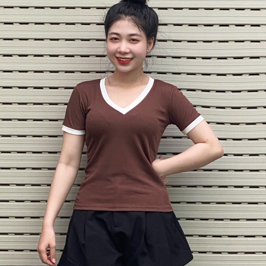 Áo Thun Nữ Bigsize Áo Thun Cổ Tim Tay Ngắn Áo Kiểu Cổ V Ôm Đẹp Dễ Thương Áo Phong Trơn Xinh MS166
