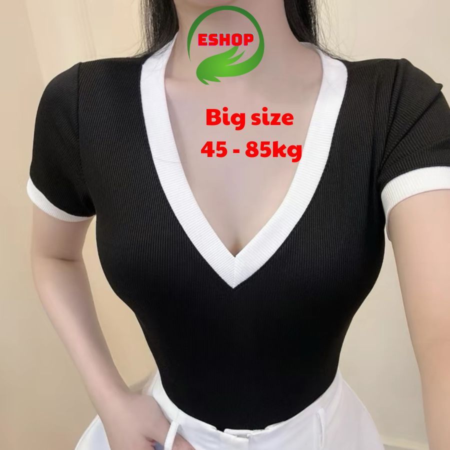 Áo Thun Nữ Bigsize Áo Thun Cổ Tim Tay Ngắn Áo Kiểu Cổ V Ôm Đẹp Dễ Thương Áo Phong Trơn Xinh MS166
