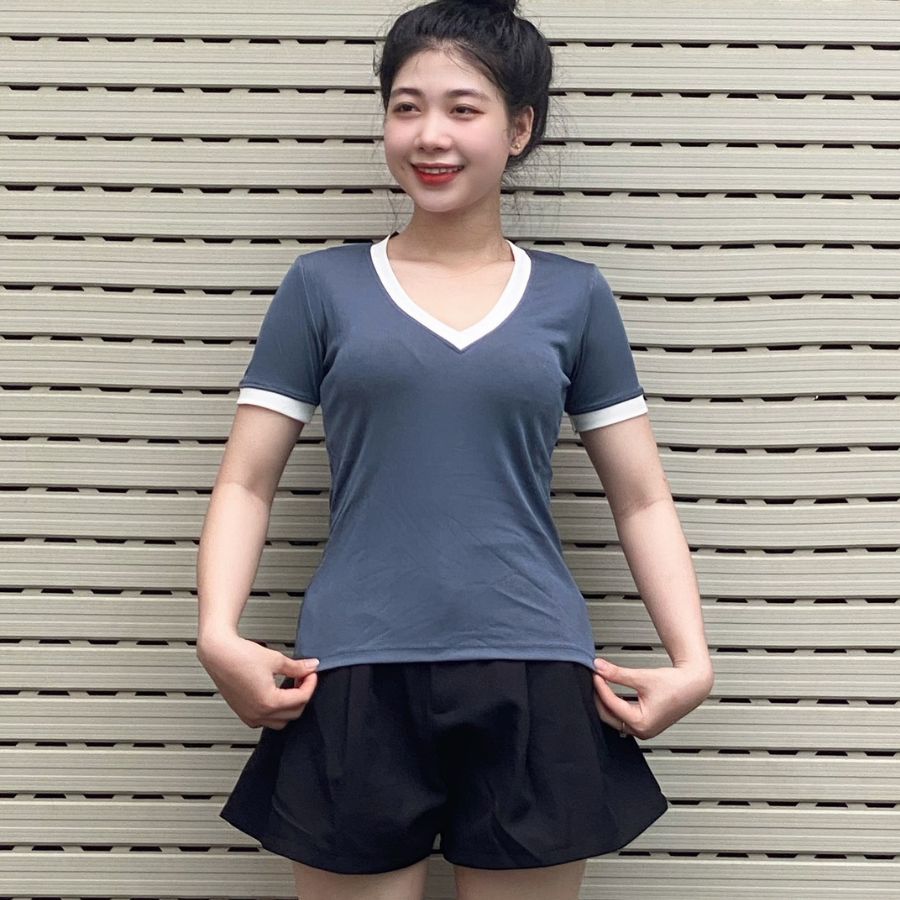 Áo Thun Nữ Bigsize Áo Thun Cổ Tim Tay Ngắn Áo Kiểu Cổ V Ôm Đẹp Dễ Thương Áo Phong Trơn Xinh MS166