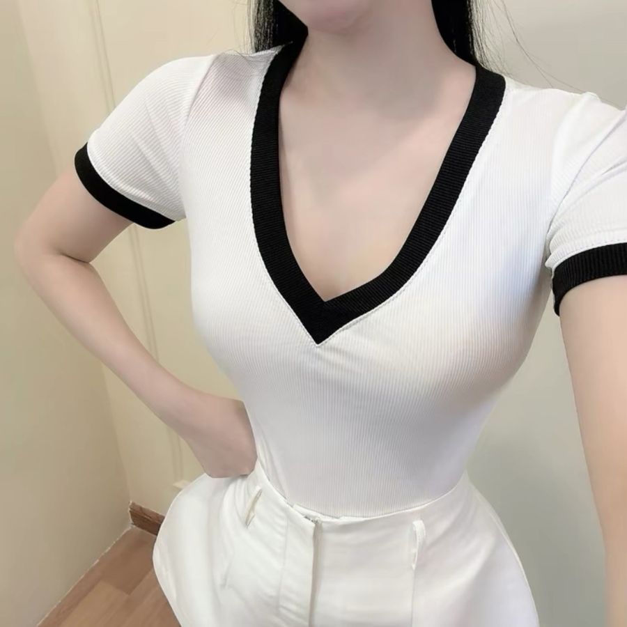 Áo Thun Nữ Bigsize Áo Thun Cổ Tim Tay Ngắn Áo Kiểu Cổ V Ôm Đẹp Dễ Thương Áo Phong Trơn Xinh MS166