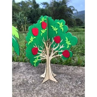 Cây bằng gỗ phối nỉ dạ cao 30cm, cây chơi góc, trang trí lớp học mầm non, cây steam