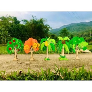 Cây bằng gỗ phối nỉ dạ cao 30cm, cây chơi góc, trang trí lớp học mầm non, cây steam