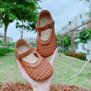 Giày búp bê rọ đan vintage quai ngang dính cho bé gái K067