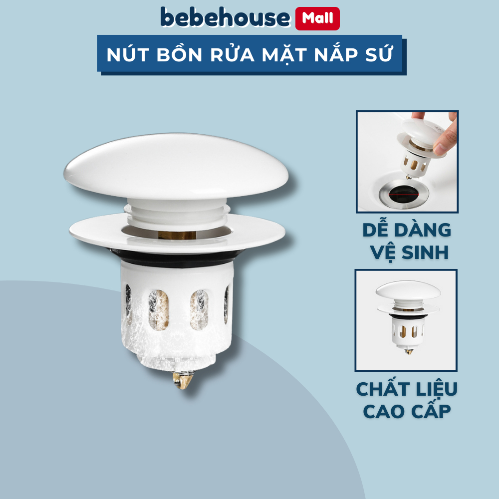 Nút nhấn xả bồn rửa mặt lavabo nắp sứ cao cấp HT040 (4cm) BEBEHOUSE
