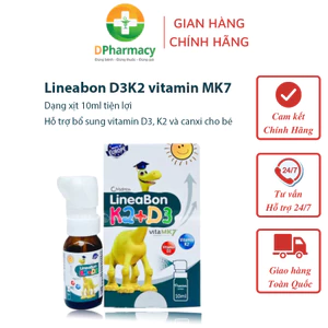 Lineabon D3K2 vitamin MK7 màu xanh dạng xịt tiện lợi hỗ trợ bổ sung vitamin D3, K2 và canxi cho bé