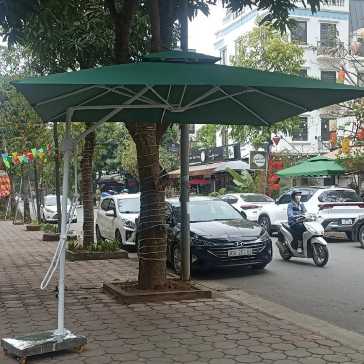 Ô Lệch Tâm 2,5x2,5m 8 Nan Nhập Nhẩu Cao Cấp, Đế Inox có đế in logo thương hiệu bảo hàng 6 tháng