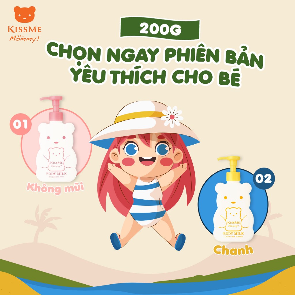 Sữa Dưỡng Thể Kissme Mommy Body Milk Cấp Ẩm Dành Cho Bé Từ 6 Tháng Tuổi Và Làn Da Nhạy Cảm 200mL