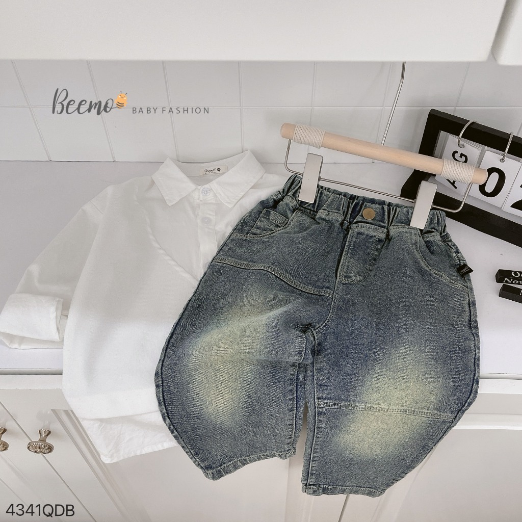 Quần bò trơn màu cá tính bé trai, quần jeans co dãn chỉ nổi cá tính cho  bé Beemo