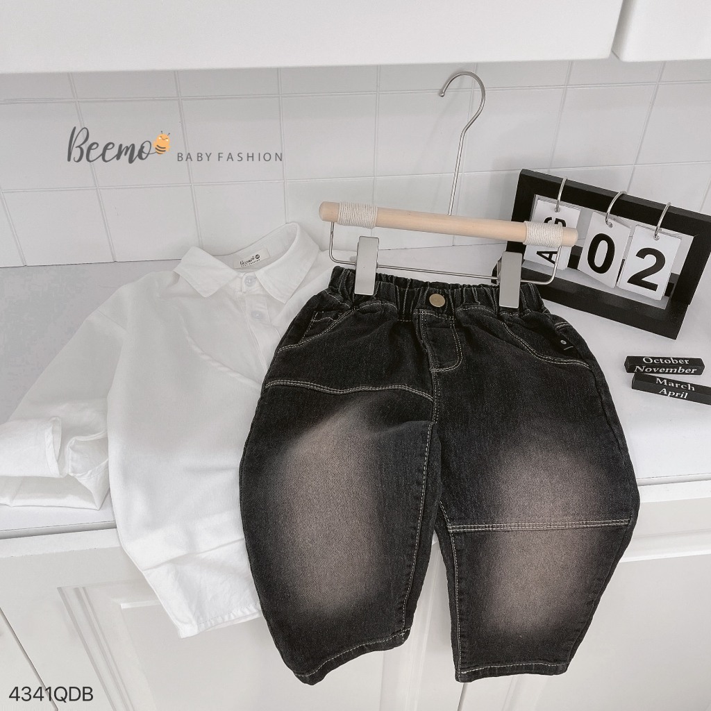 Quần bò trơn màu cá tính bé trai, quần jeans co dãn chỉ nổi cá tính cho  bé Beemo