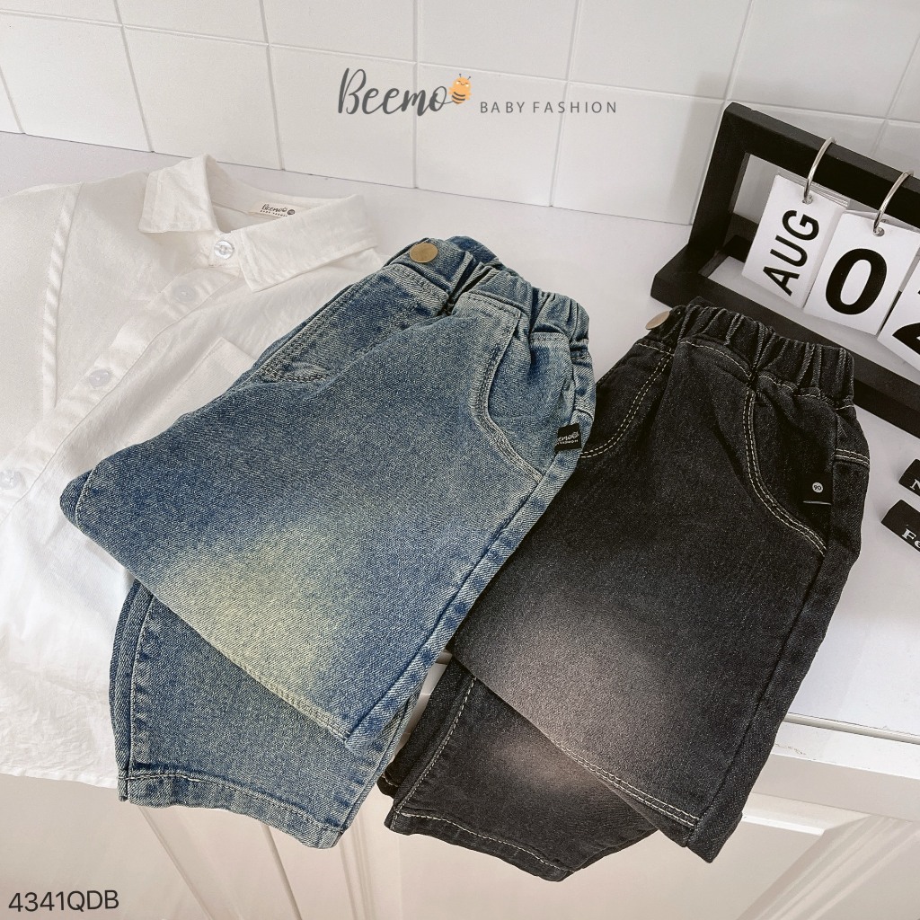 Quần bò trơn màu cá tính bé trai, quần jeans co dãn chỉ nổi cá tính cho  bé Beemo