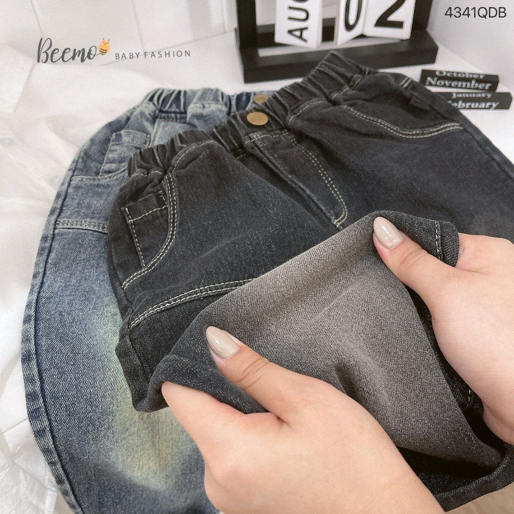 Quần bò trơn màu cá tính bé trai, quần jeans co dãn chỉ nổi cá tính cho  bé Beemo