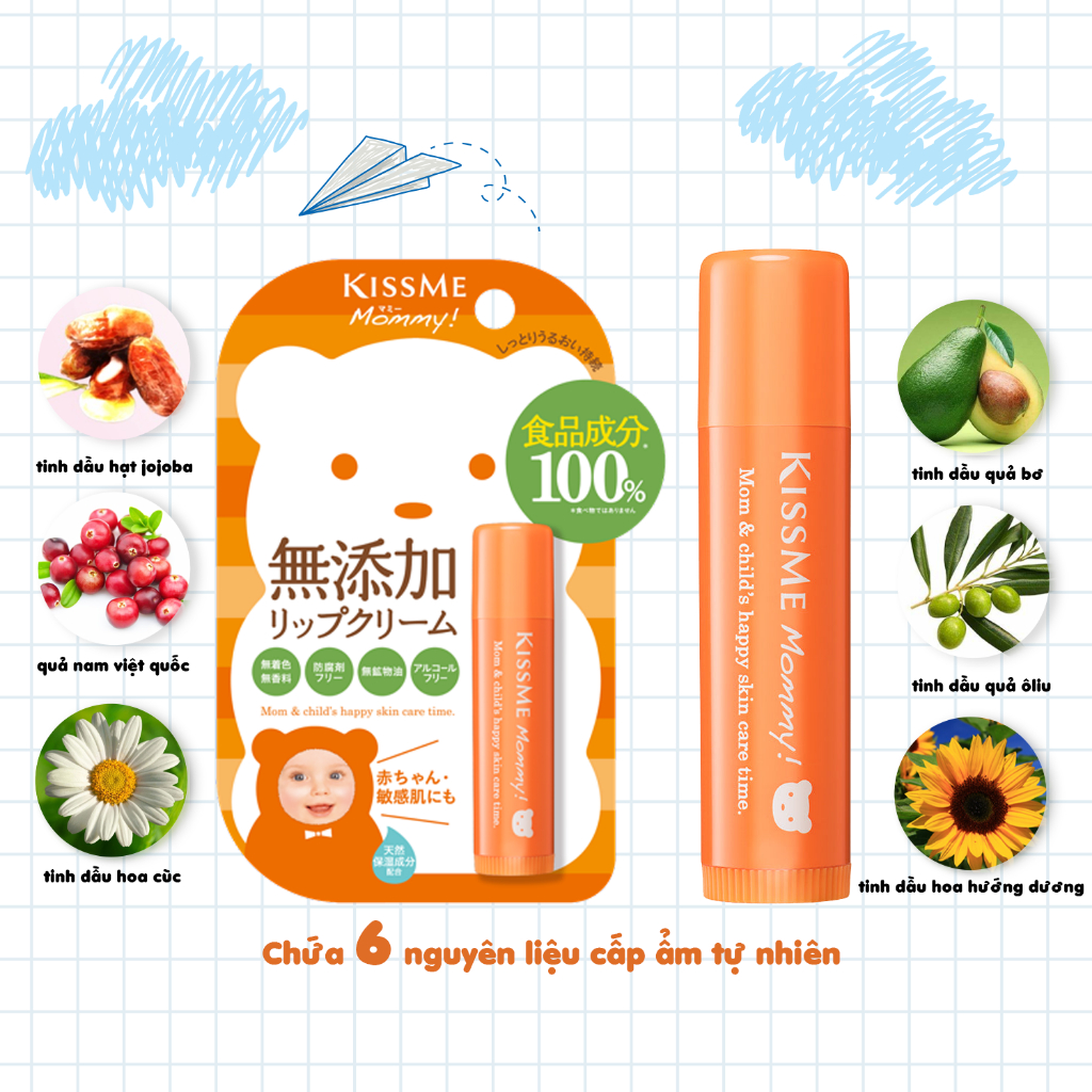 Kem Dưỡng Chống Nứt Nẻ Môi Dành Cho Bé Từ 6 Tháng Tuổi  Kissme Mommy Lip Cream(2.5g)
