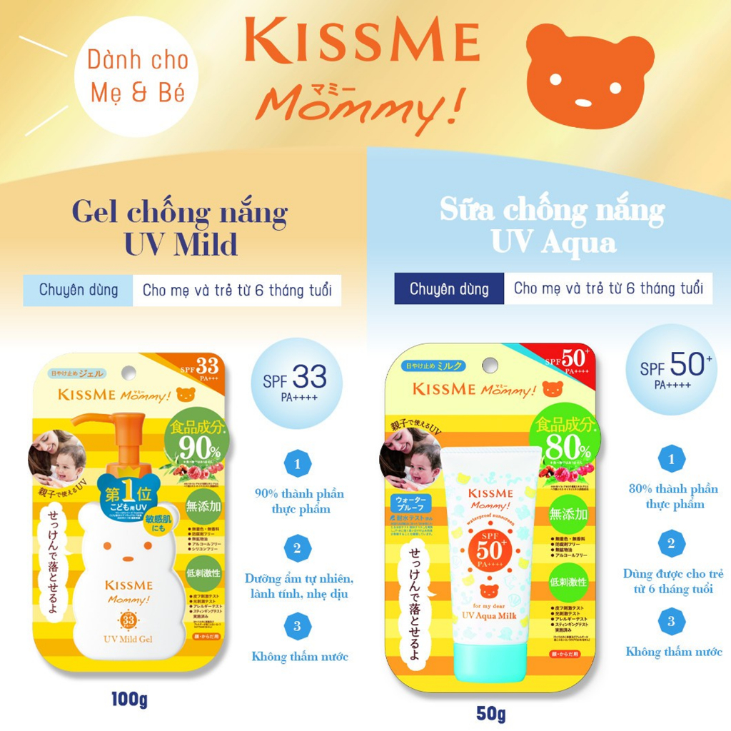 Kem Chống Nắng Dành Cho Trẻ Em Từ 06 Tháng Và Người Có Làn Da Nhạy Cảm Kissme Mommy (Tuýp 50g)