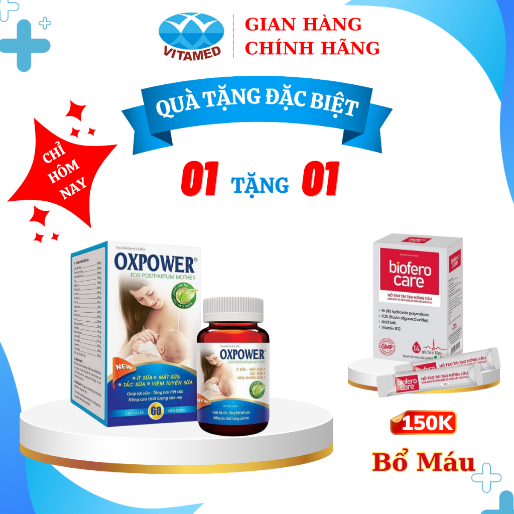 Viên Uống Lợi Sữa Oxpower - Tăng Chất và Lượng Sữa Mẹ Hộp 60 Viên