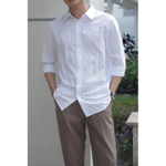 DODEP Áo sơmi nam cotton linen tay dài Trắng, Đen — ảnh 5