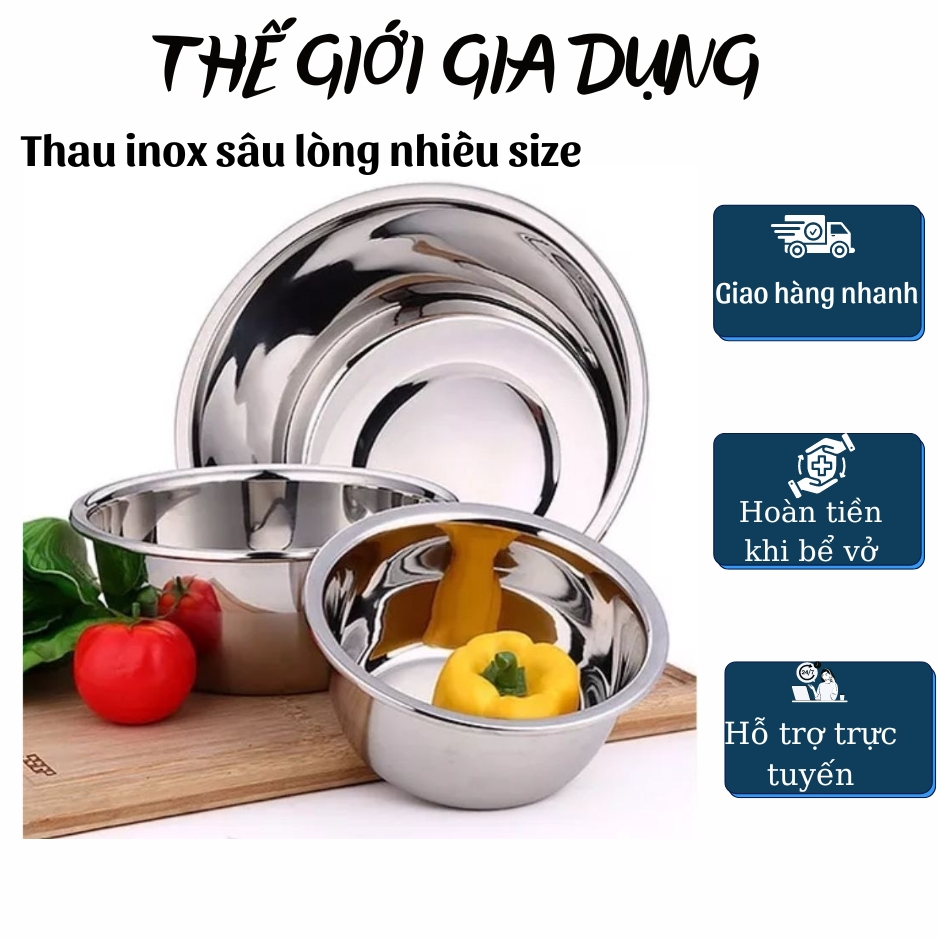 Thau inox - Chậu inox sâu inox size 18 -20 -22 -24-26-28-30 cm | Shopee ...