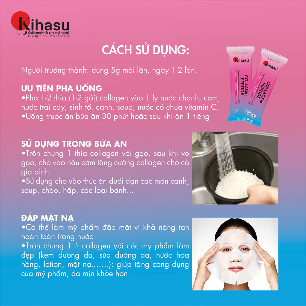 Ảnh Bột Collagen Kihasu 100% Tinh Khiết Dưỡng Trắng Da, Chống Lão Hóa, Tăng Độ Đàn Hồi, Hỗ Trợ Xương Khớp, Hương Vị Dễ Uống 4
