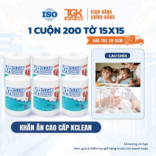Cuộn khăn giấy ăn cao cấp KRCLEAN 200 tờ 15x15cm - Khăn lau bếp thấm hút đa năng, lau chén bát, lau tay