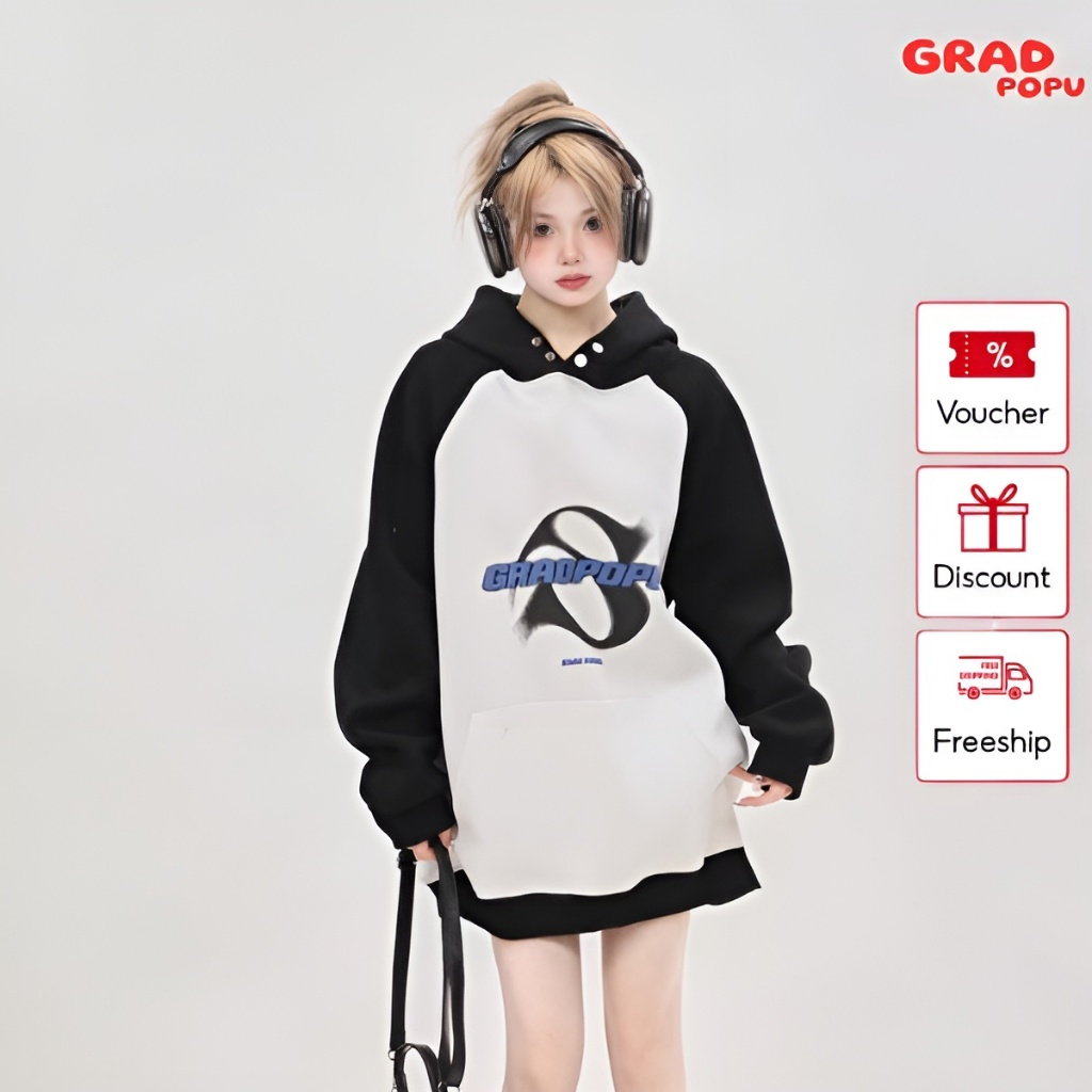 Áo hoodie nữ GRADPOPU PPH07 dáng rộng 3 màu nổi bật hình in sắc nét, chất nỉ 2 lớp dày dặn siêu ấm phong cách retro Mỹ