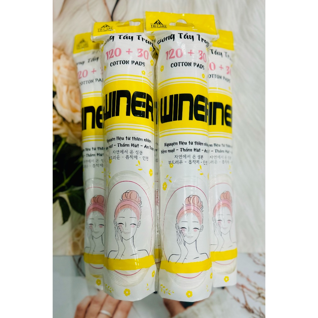 Combo 3 bịch Bông Tẩy Trang WINER 150 miếng chính hãng, Mềm Dịu Cho Da