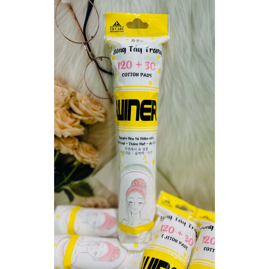 Combo 3 bịch Bông Tẩy Trang WINER 150 miếng chính hãng, Mềm Dịu Cho Da