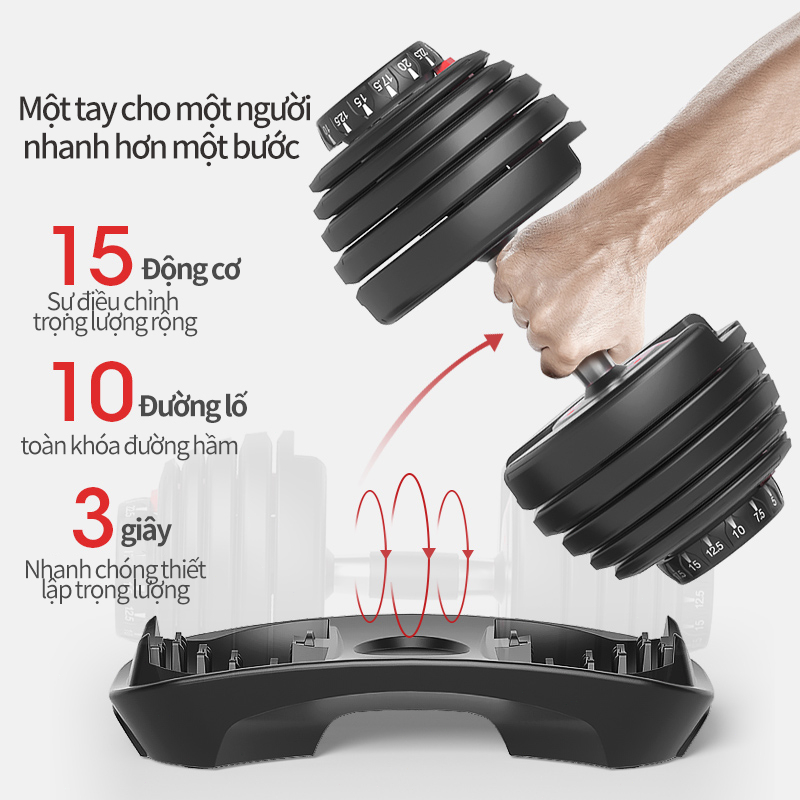 Ảnh OneTwoFit Bộ tạ điều chỉnh Dumbell 24kg tạ đơn Trọng lượng 15 điều chỉnh bánh răng Có khay 4