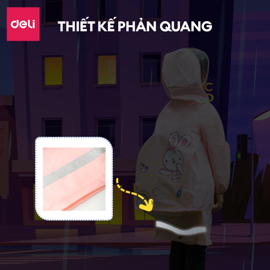 Áo Mưa Trẻ Em Deli Áo Mưa Cho Bé Nhẹ Mềm Có Khóa Không Mùi Mặt Nạ Che Mặt Dáng Dài Dày Dặn Chống Thấm Họa Tiết Dễ Thương