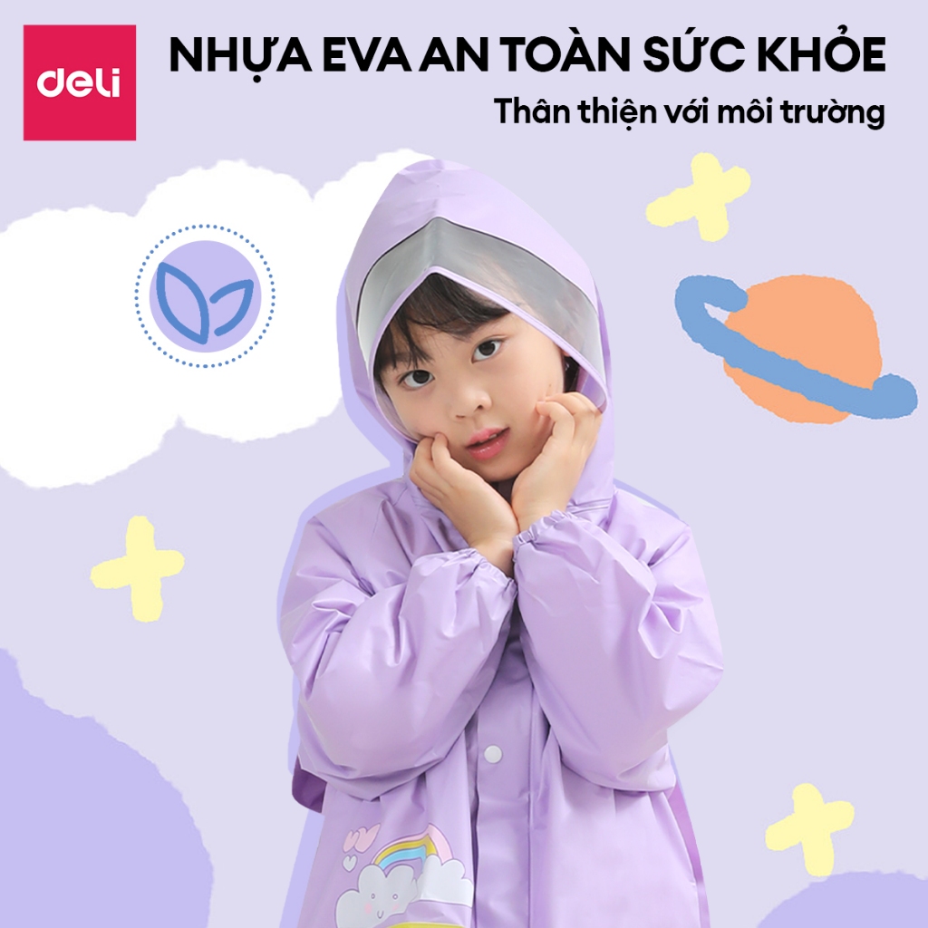 Áo Mưa Trẻ Em Deli Áo Mưa Cho Bé Nhẹ Mềm Có Khóa Không Mùi Mặt Nạ Che Mặt Dáng Dài Dày Dặn Chống Thấm Họa Tiết Dễ Thương