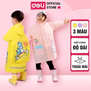 Áo Mưa Trẻ Em Deli Áo Mưa Cho Bé Nhẹ Mềm Có Khóa Không Mùi Mặt Nạ Che Mặt Dáng Dài Dày Dặn Chống Thấm Họa Tiết Dễ Thương