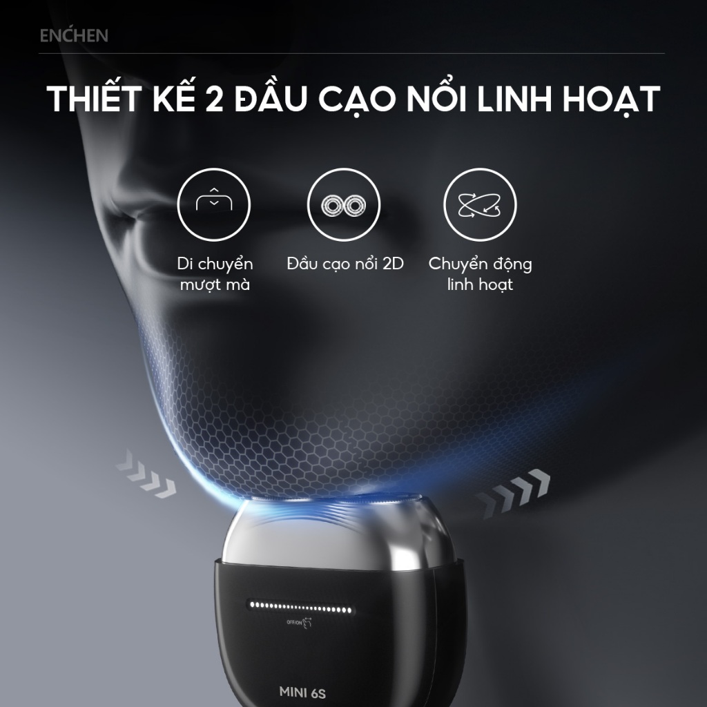 Ảnh Máy cạo râu Enchen Mini 6s, đầu cạo nổi 28 lưỡi dao kép tự mài, chống nước toàn thân - BH 6 tháng 3