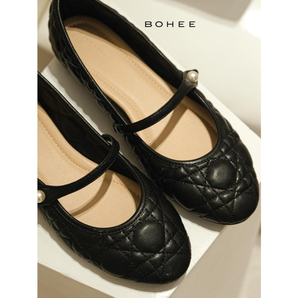 [BOHEE] Giày Búp Bê Nữ GD66 Da PU Mềm Mũi Tròn Đế Bệt 1cm Có Quai Cài Kiểu Dáng Mary Jane