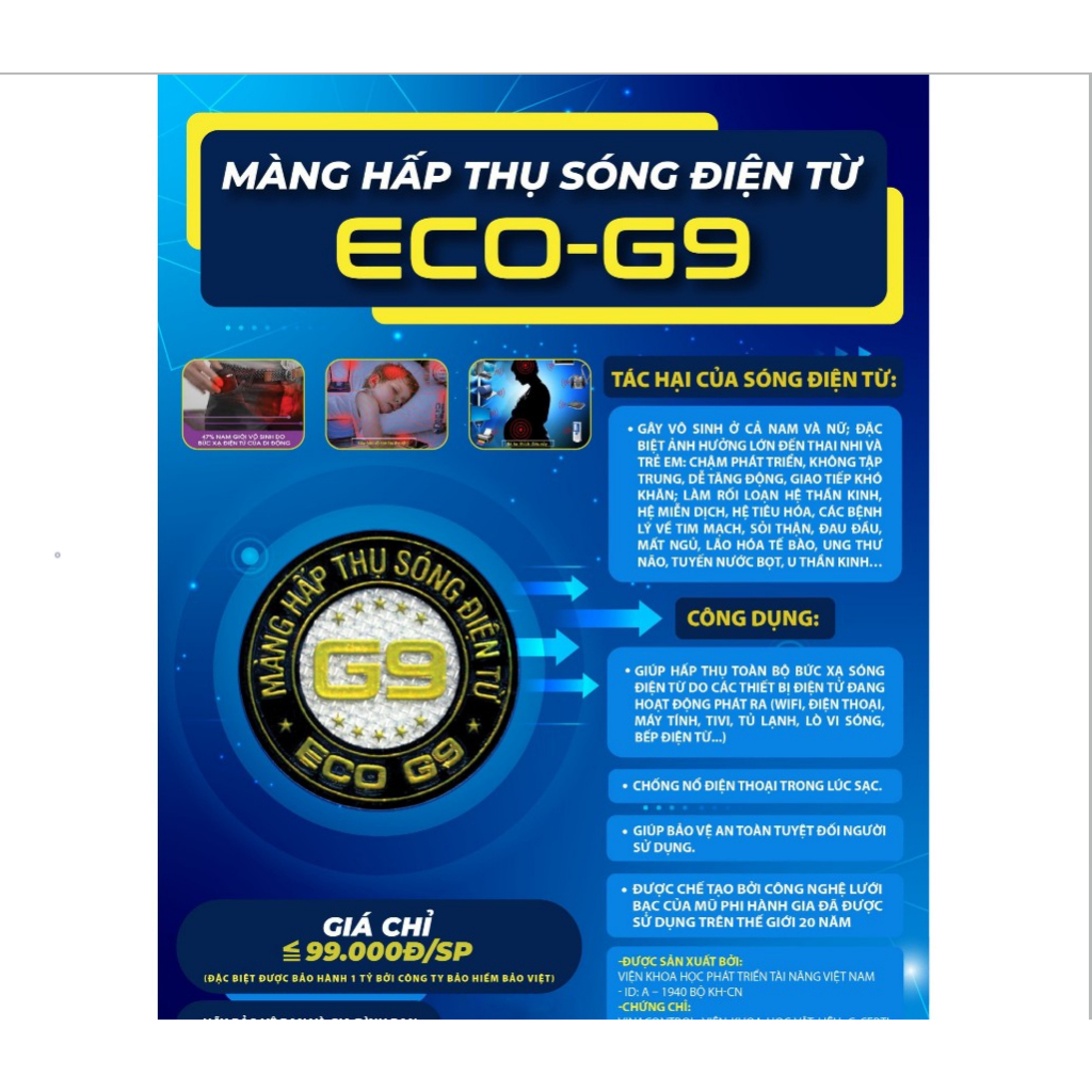 Màng Hấp Thụ Sóng Điện Từ ECO G9 - Miếng Dán Chống Bức Xạ Điện Thoại, Chắn Sóng Điện Từ